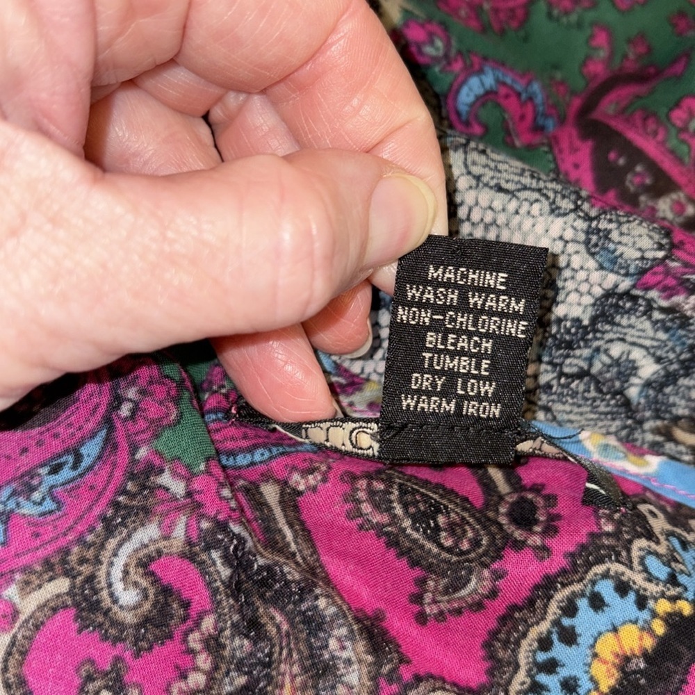 Lucky Brand blouse tunic long sleeves V cutout paisley 100% cotton Sz small - Picture 8 of 9